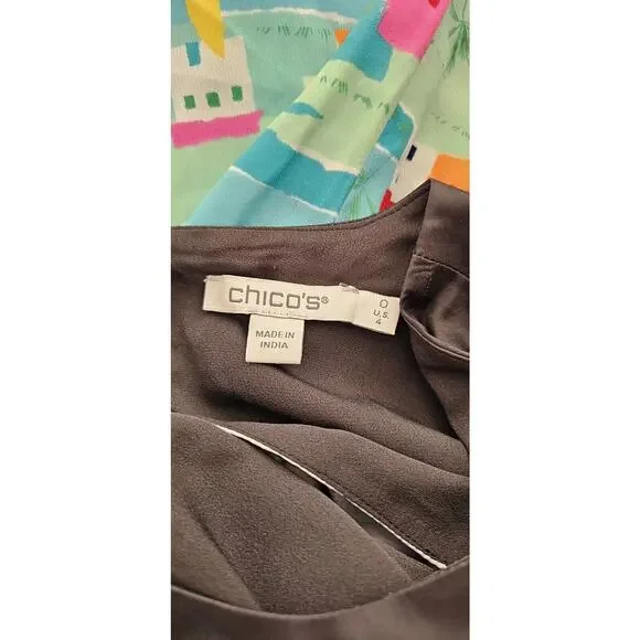 Chicos Size 0 US 4 BOLD Floral Bubble‎ Hem Top Lined Satin Balloon Sleeve Small - Picture 4 of 4